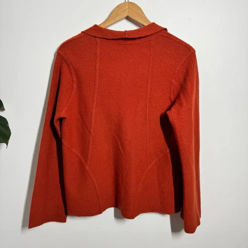 Chico's Wool Cardigan Women 1 US8 Burnt Orange Tailored Fit One Button Boho Cozy